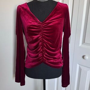 Urban Outfitters | Maroon Ruched Front Velvet Top
